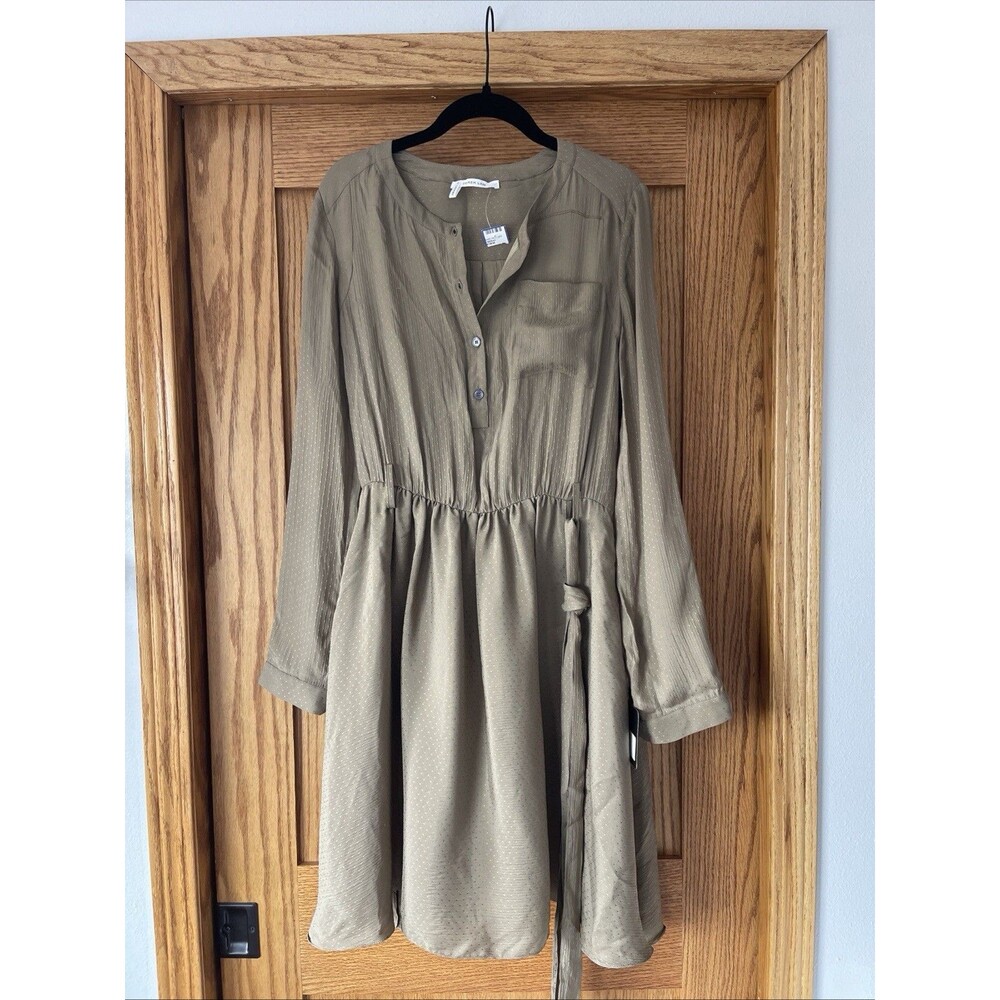 NWT Derek Lam 10 Crosby Silk Dress Size 10 Olive Tie Waist Long Sleeve $475